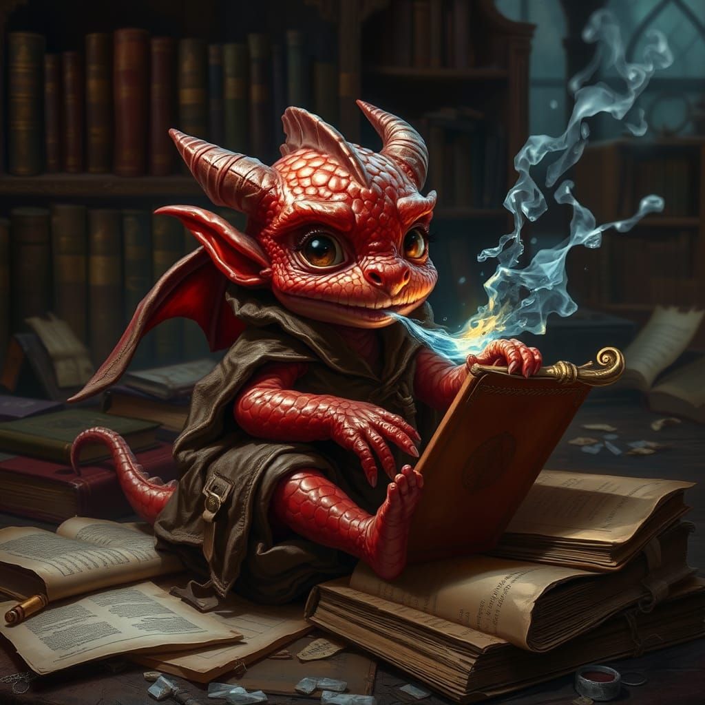 Dragonborn Infant's Icy Flames in Mystical Library