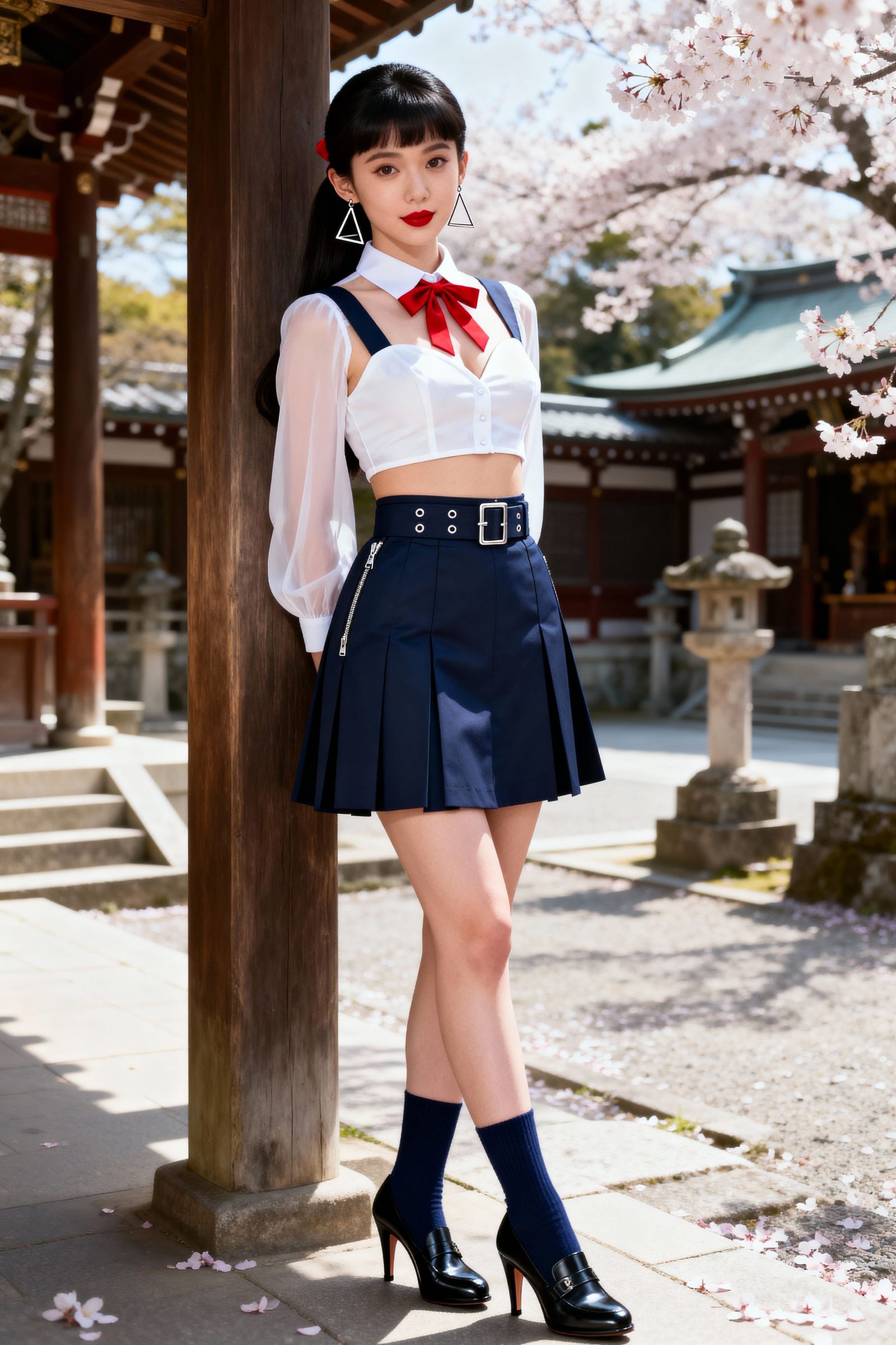 Kaori at a Shrine with Cherry Blossoms