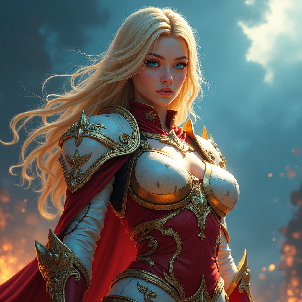 Blonde Warrior in Celestial Apocalypse, Digital Art
