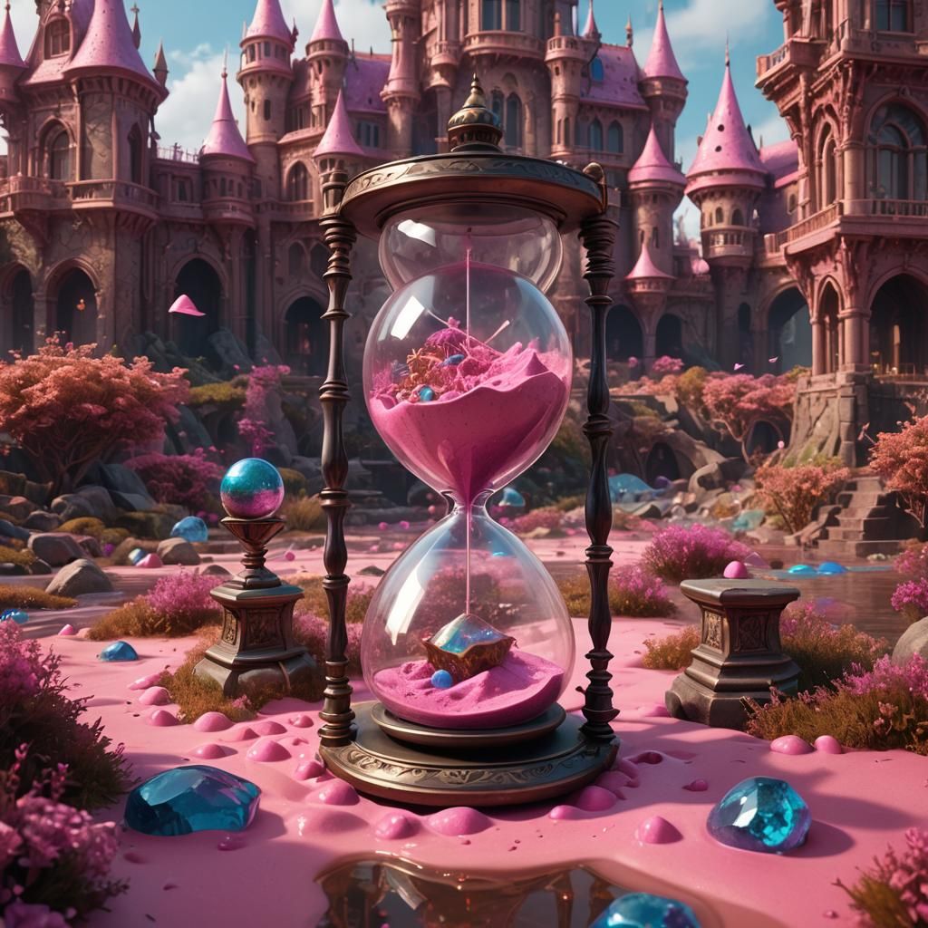 Hourglass with Pink Palace: Fantasy Concept Art