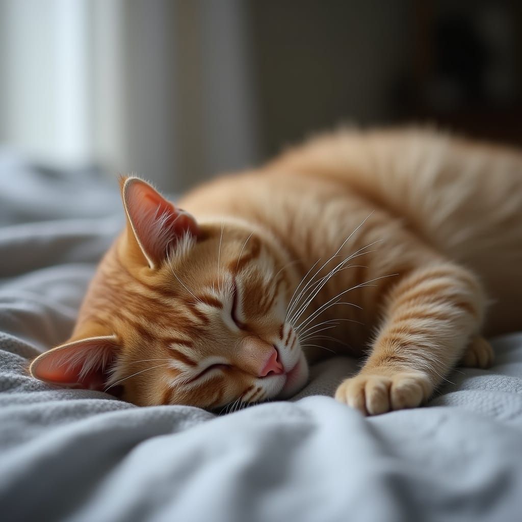 Sleeping Cat on Bed: A Peaceful Moment