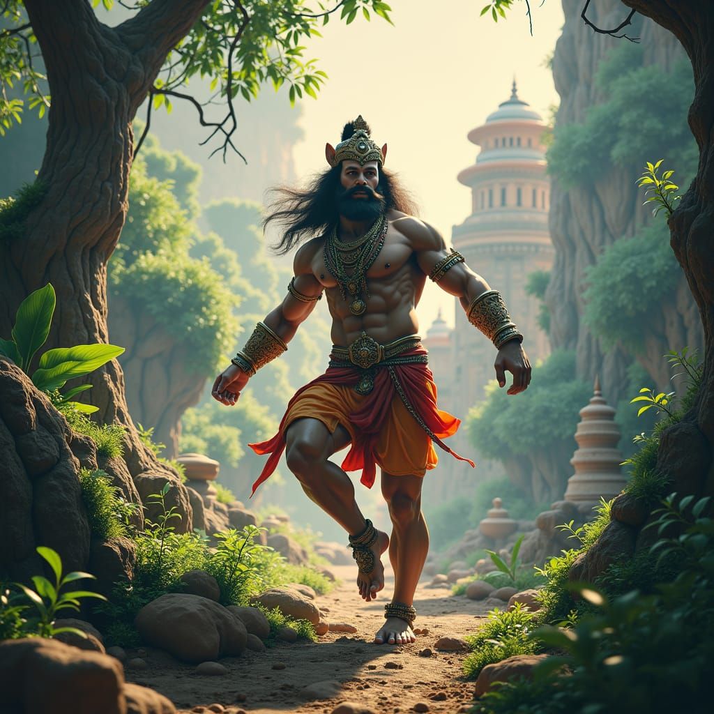 Majestic Hanuman Portrait in Dreamlike Fantasy Landscape