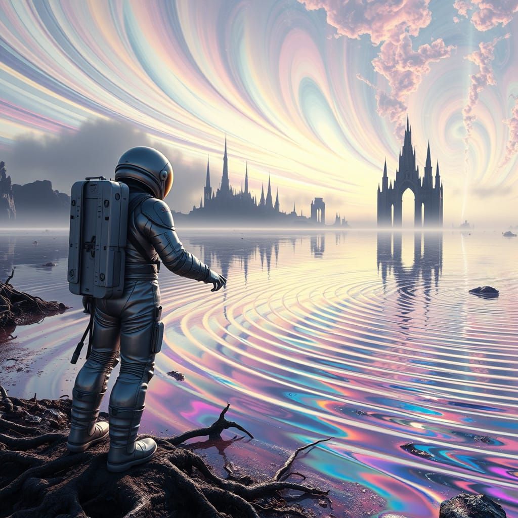 Astronauts Discover Shimmering Lake on Mirrored Planet