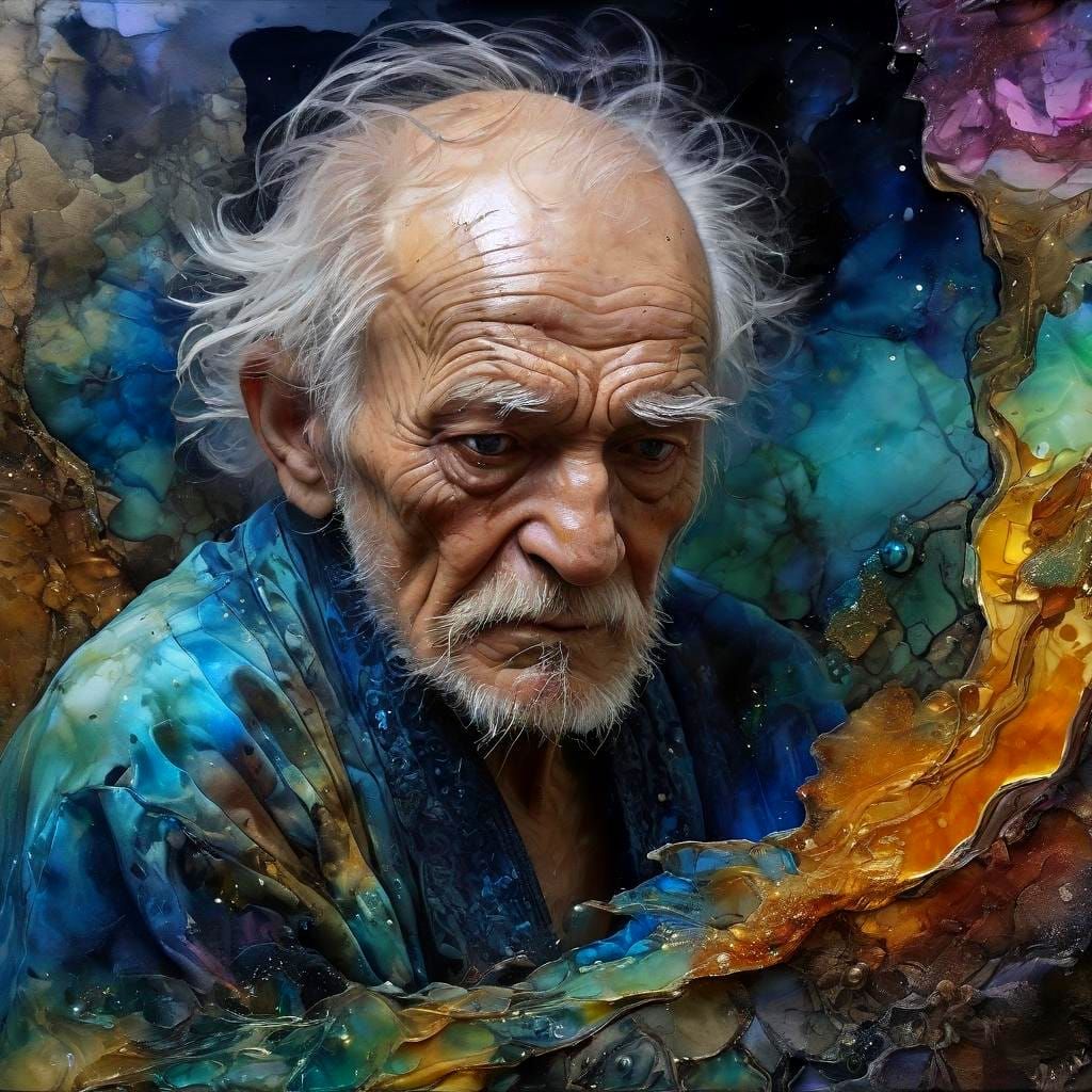 Otherworldly Alcohol Ink, old man, Wadim Kashin, Hyperdetail...
