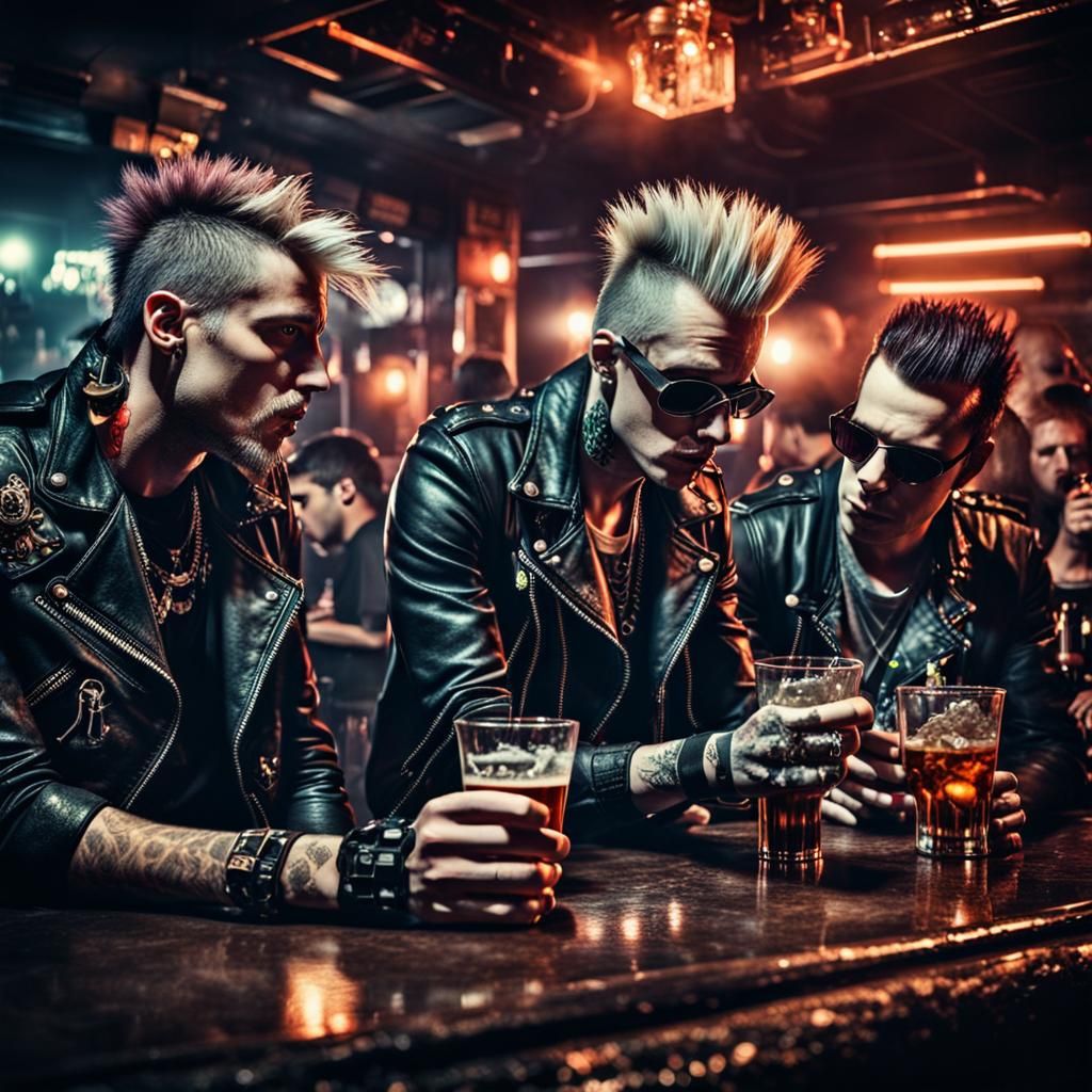 Punk Rockers at a Nightclub Bar in HDR