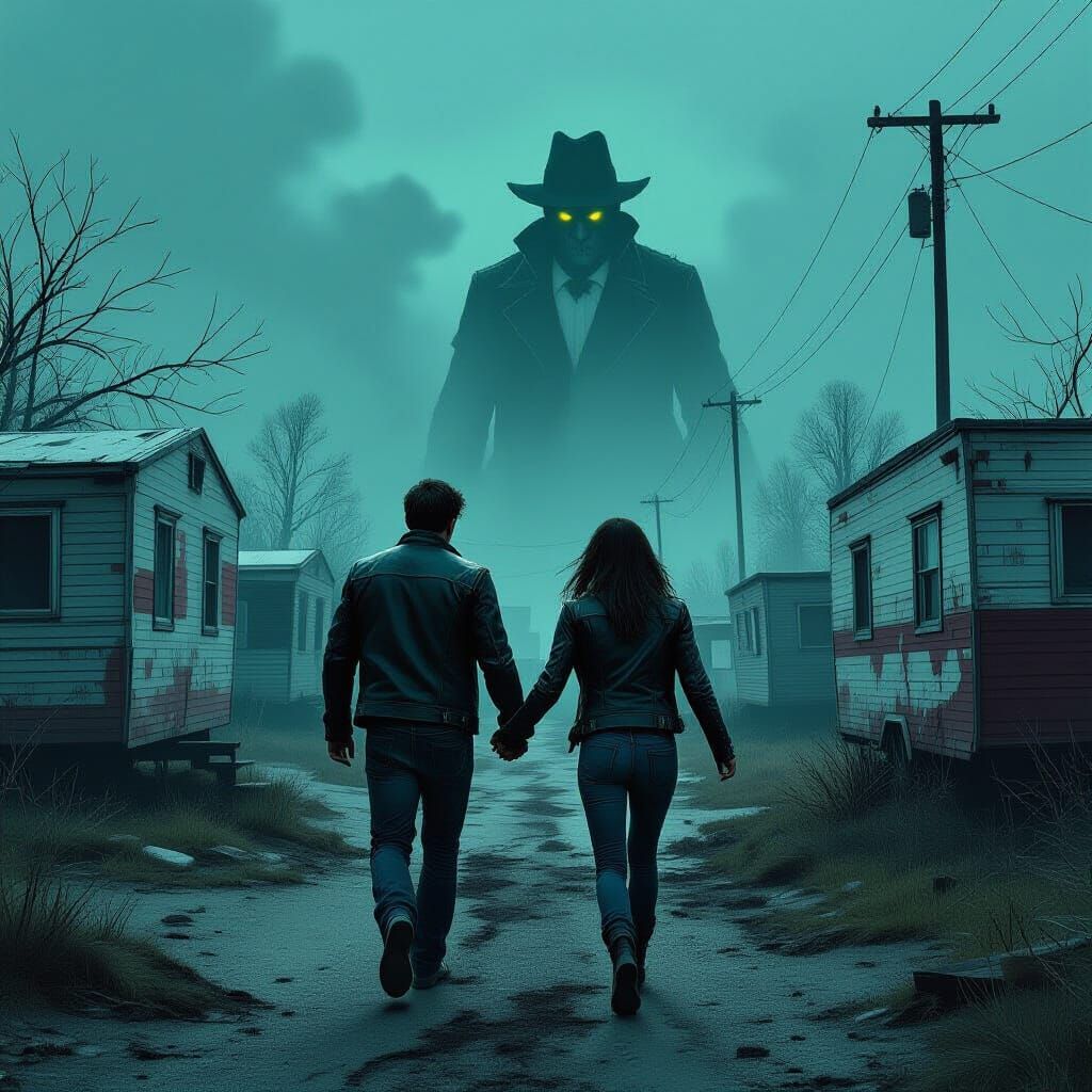 Couple Finds Derelict Trailer Park in Neon Noir Style