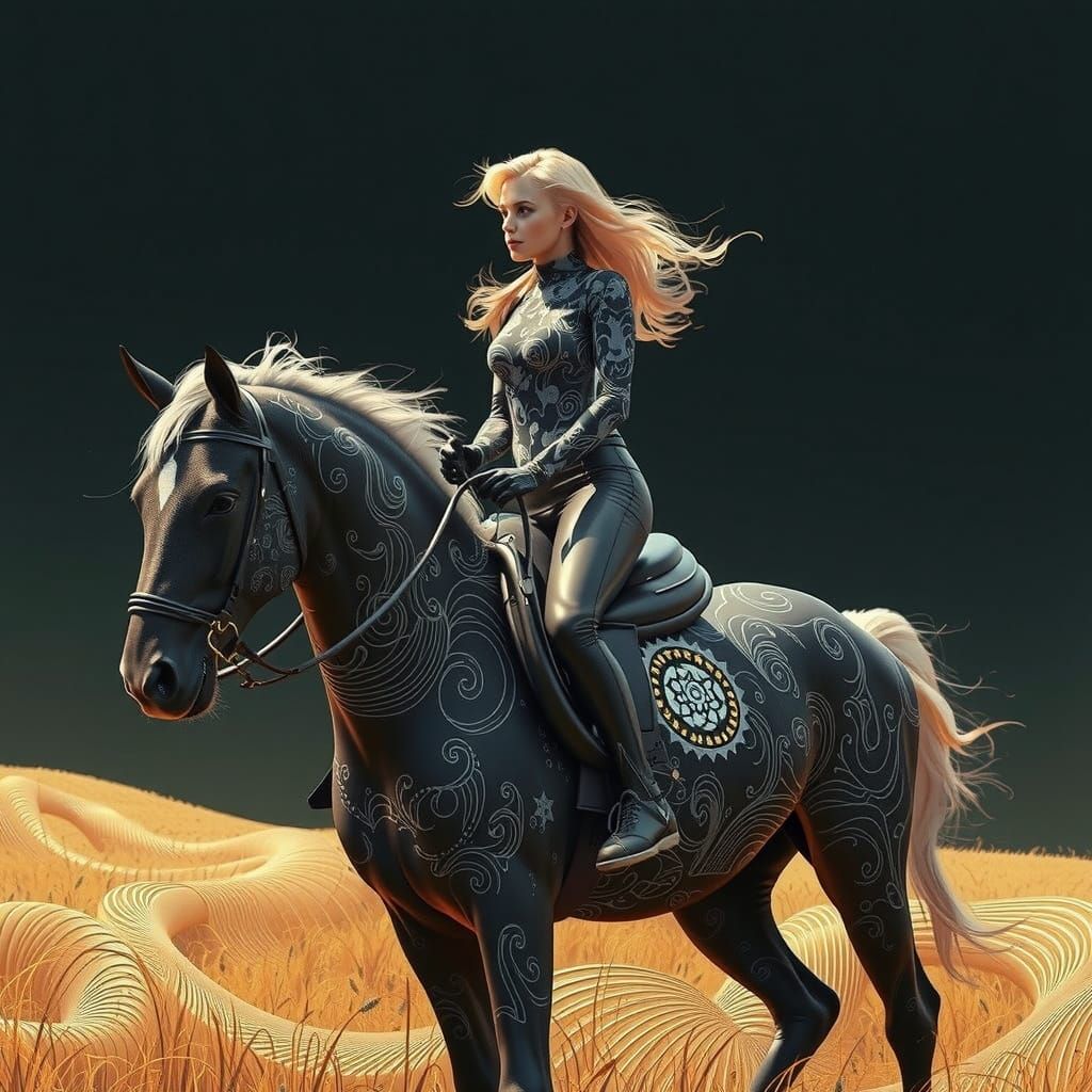 Cyberpunk Equestrian in Fractal Patterns