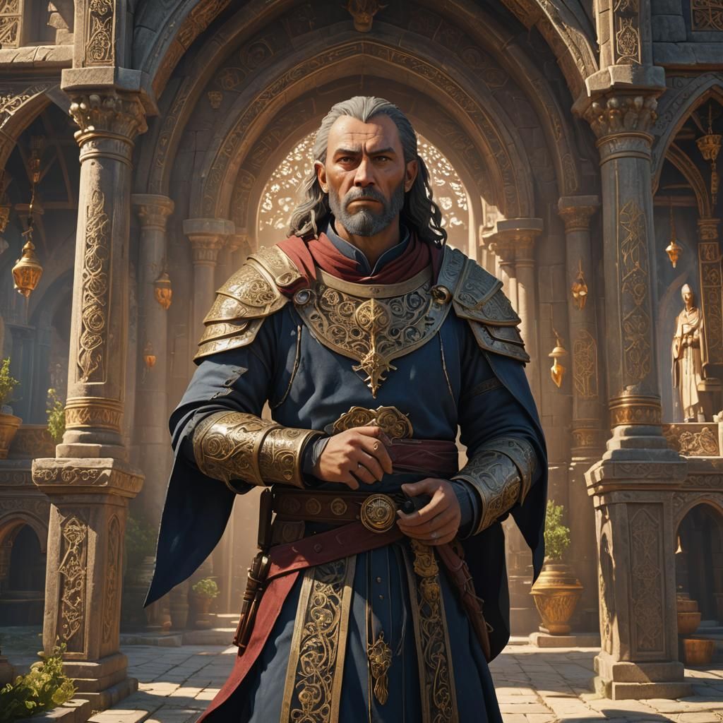 DND Human Cleric Portrait in Sunlit Monastery