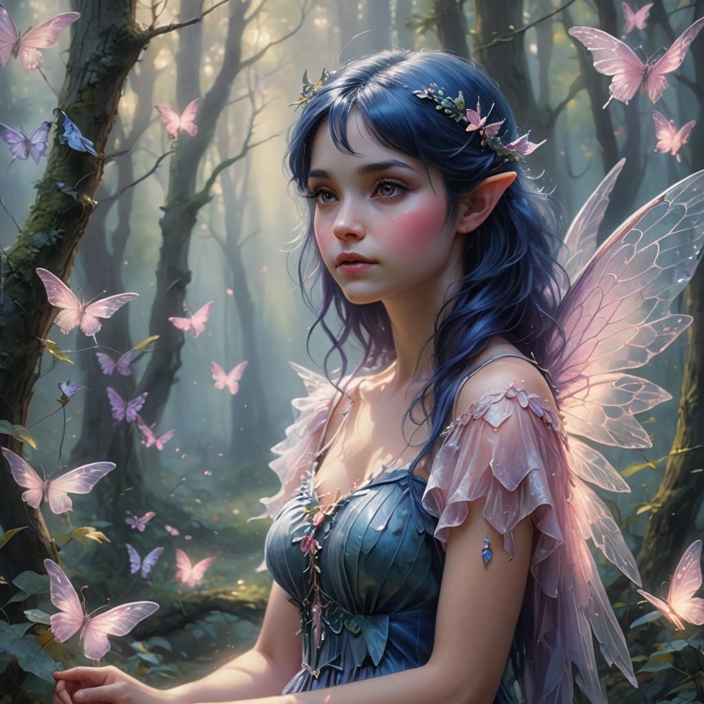 Dreamy Fairy in Misty Forest, Ethereal Artwork