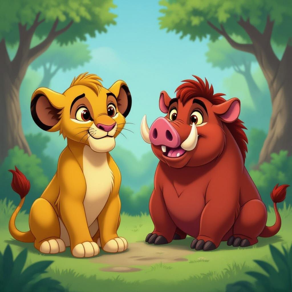 Simba, Timon, and Pumbaa Explore the Savannah