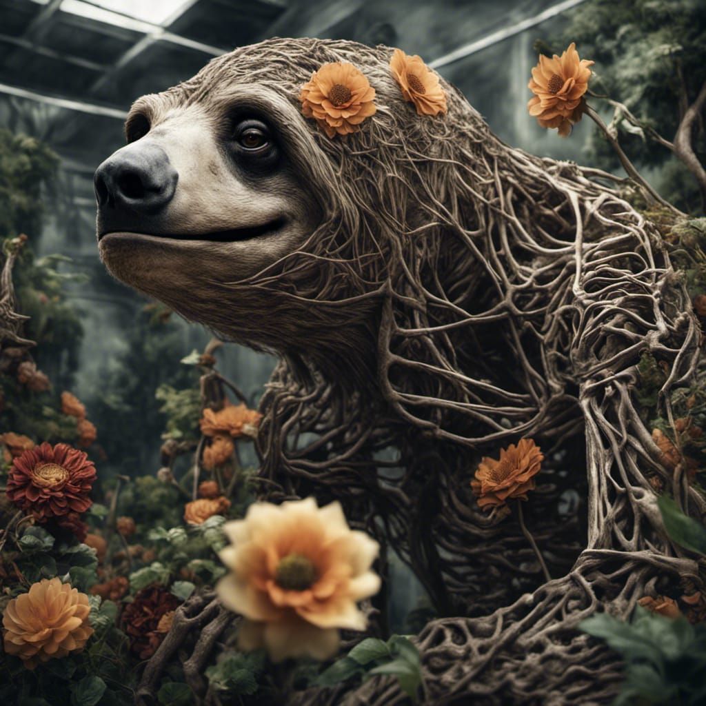 Floral Vines Adorn Giant Sloth Skeleton