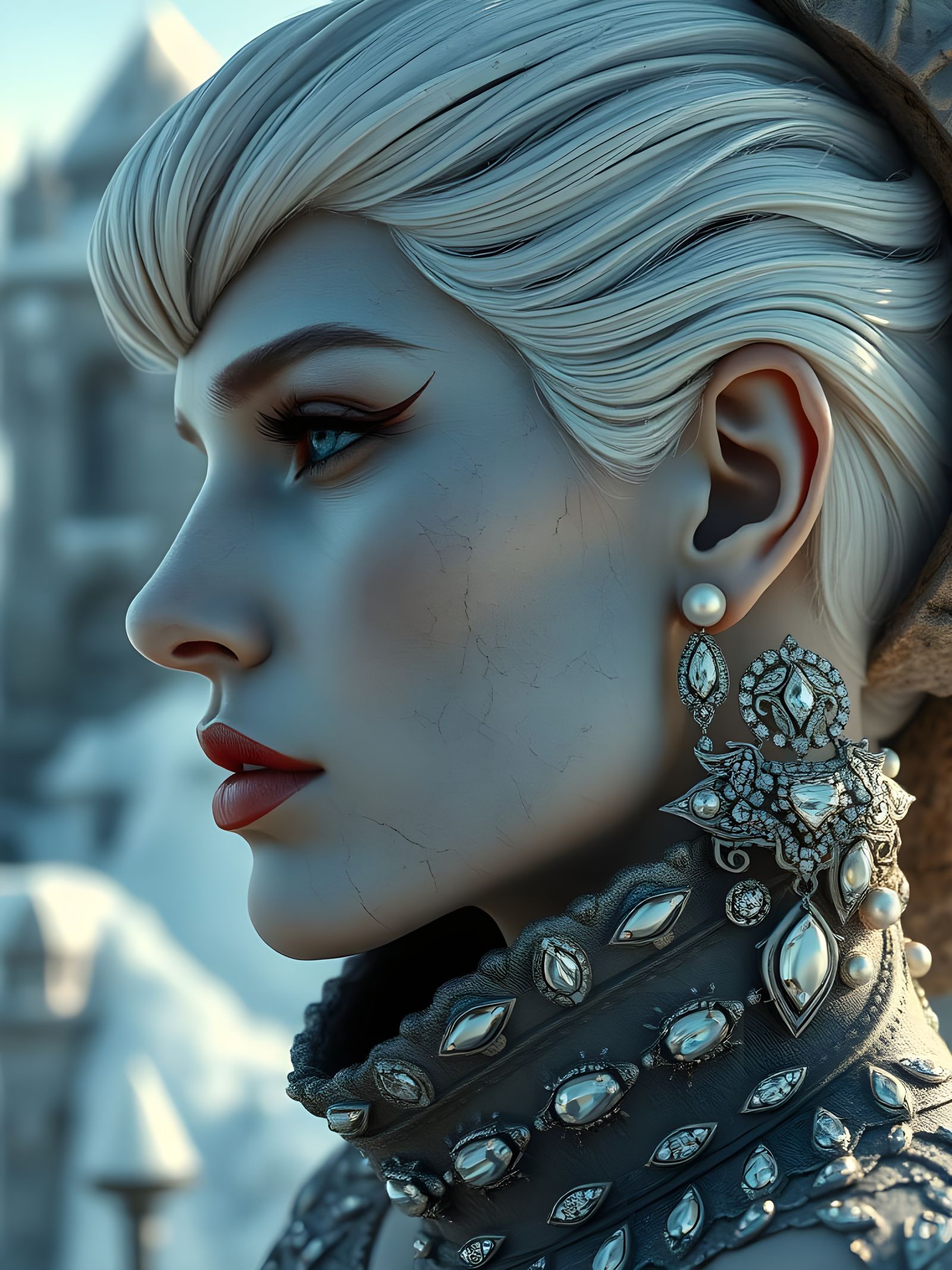 Granite Woman: Digital Engraving with Baroque Gown