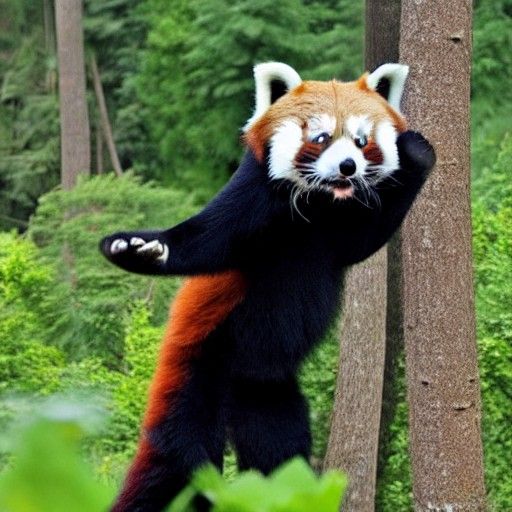 Cartoon Red Panda Waving Hello