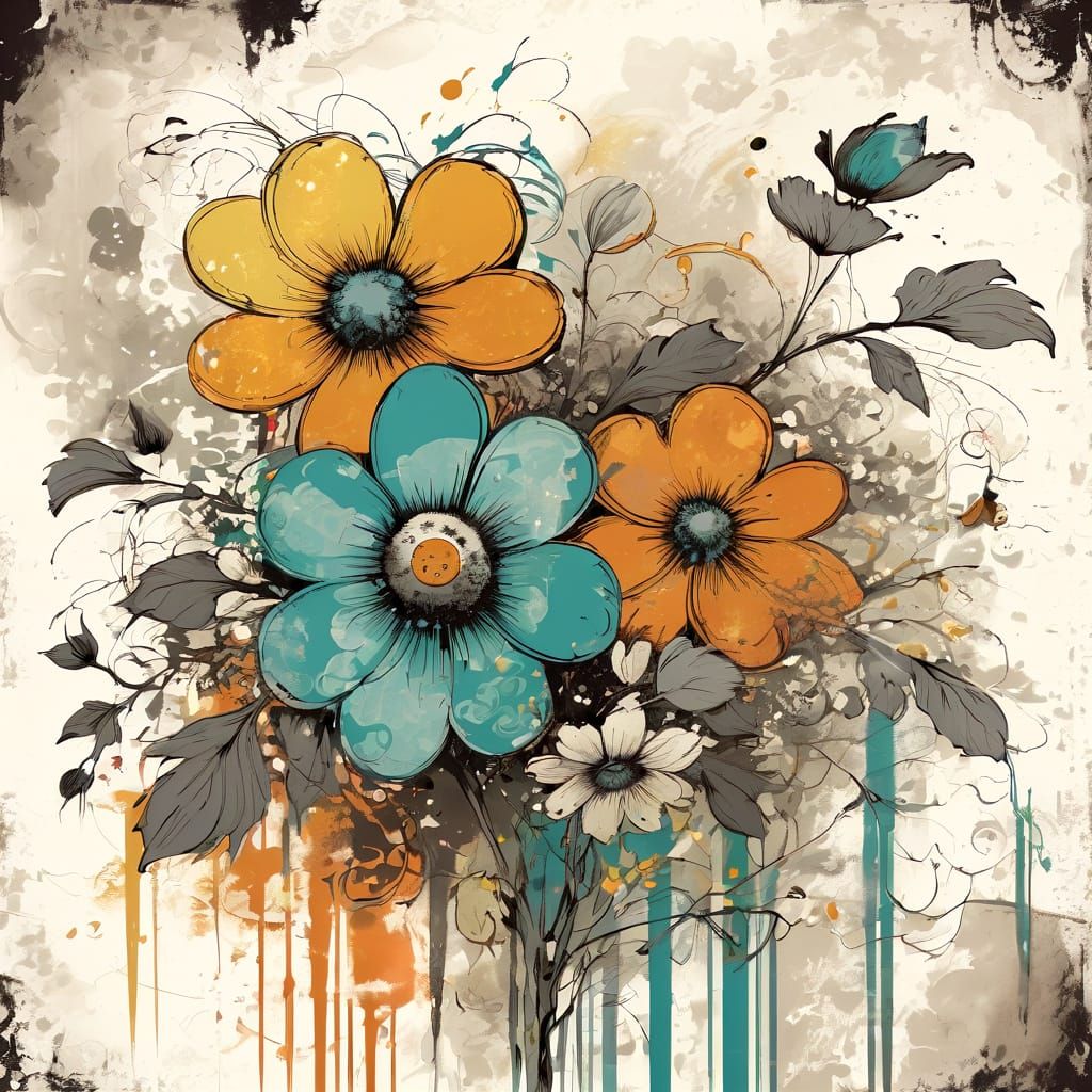 Vibrant Blossoms in Weathered Grunge