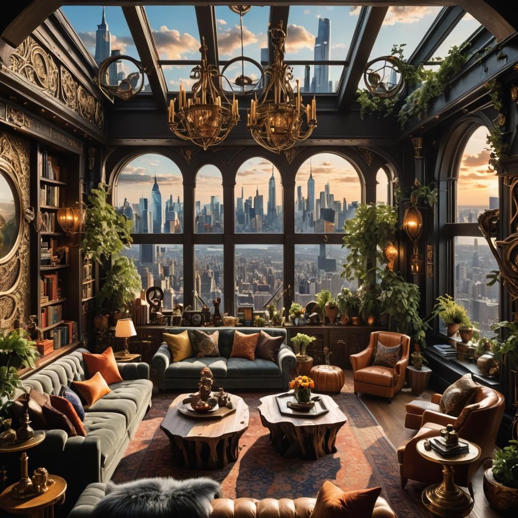 Maximalist Penthouse Interior with Lord of the Rings Style