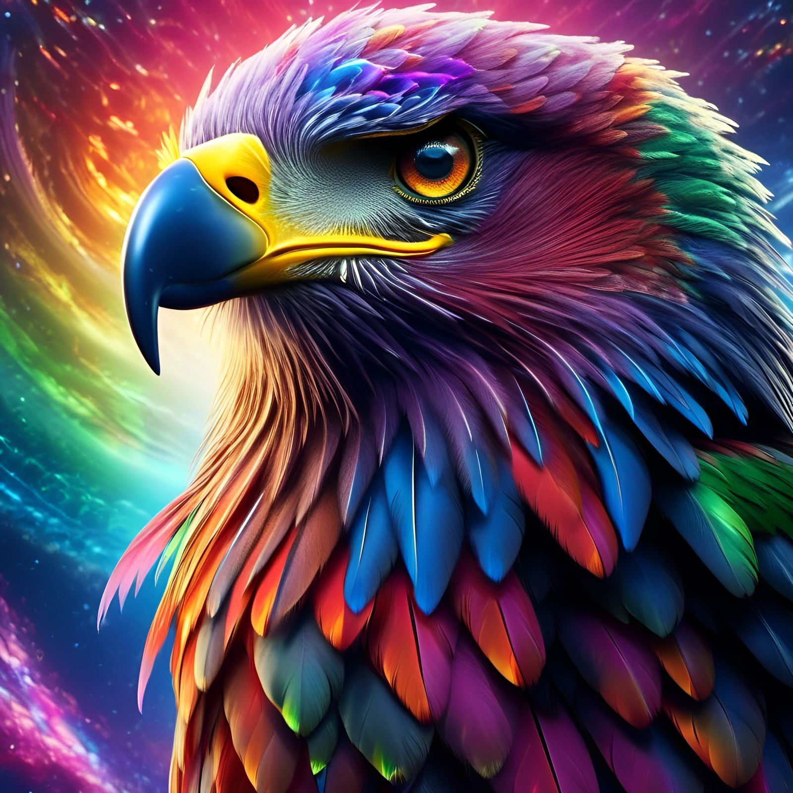 Majestic Rainbow Eagle in Surreal Galaxy Dream