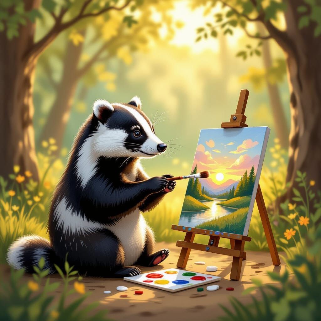 Badger Artist Paints Serene Landscape in Golden Hour Woods