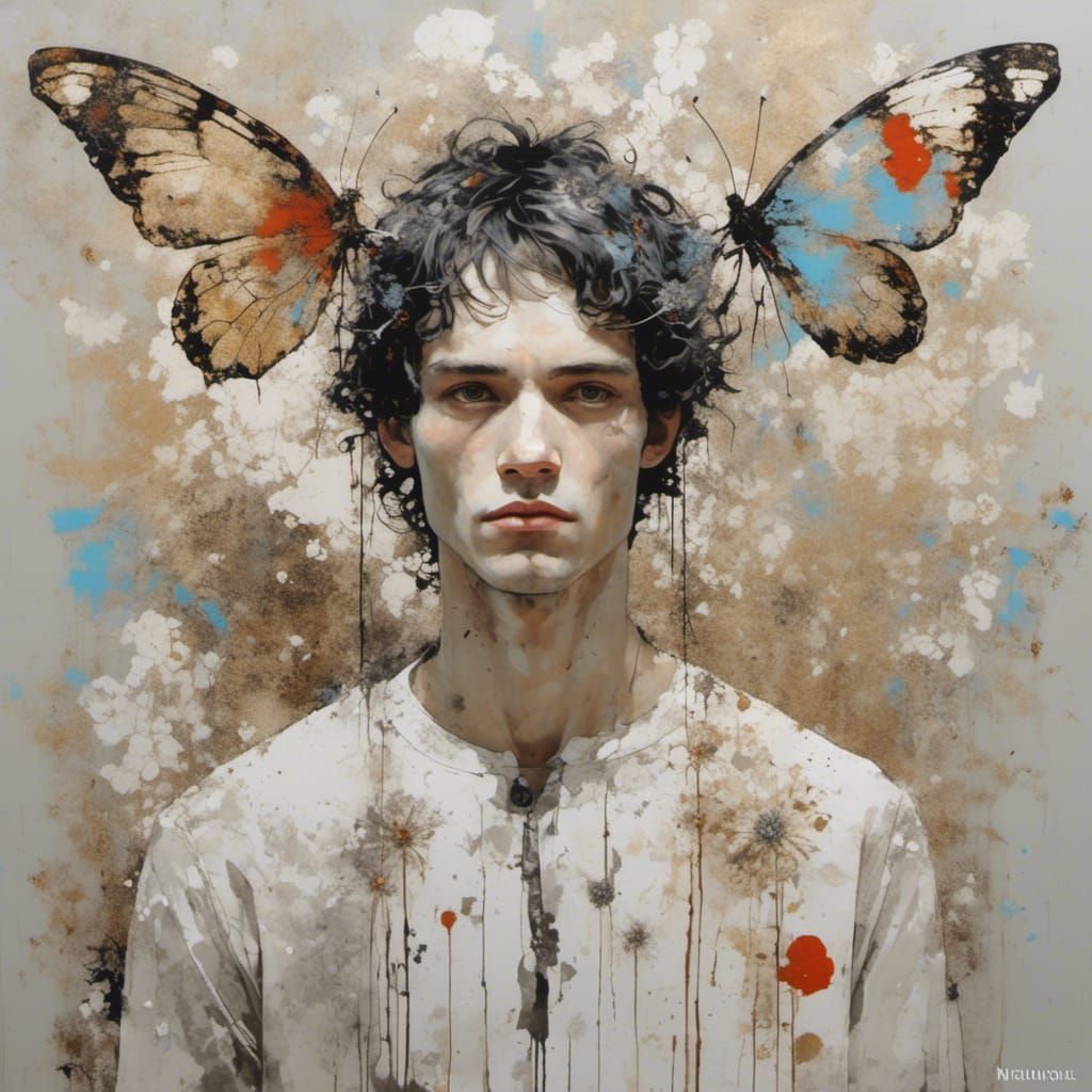 Celestial Young Man Portrait with Butterfly Wings