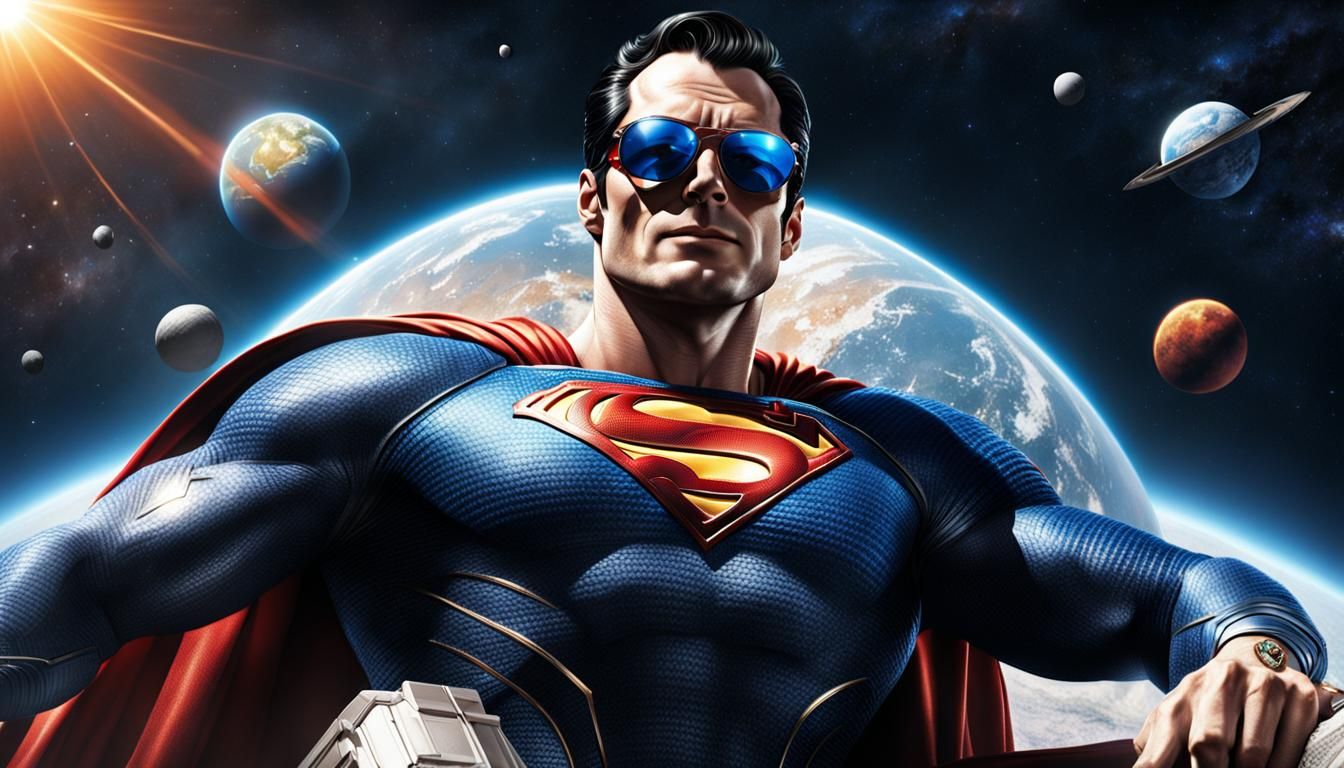 Superheroes on Vacation, superman enjoying a solar trip
