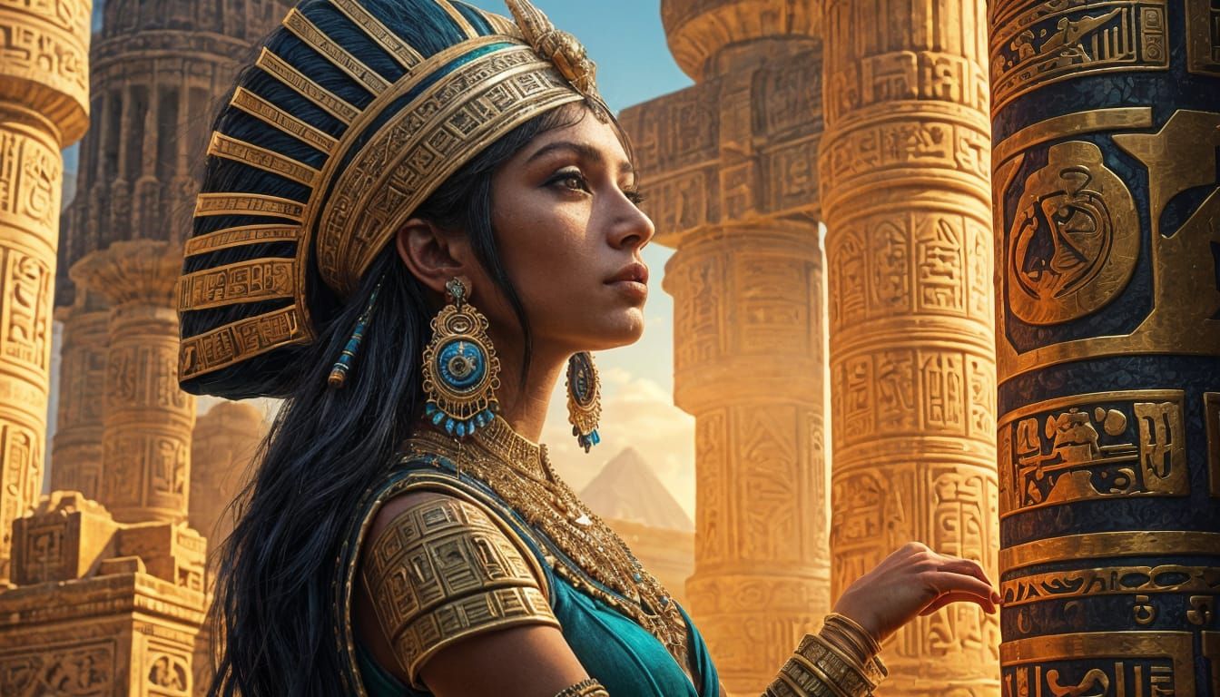 Egyptian Queen in Temple: Splash Art Concept