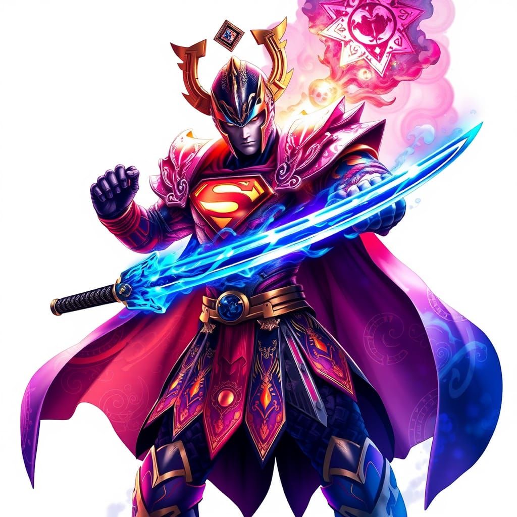 Superman in Cosmic Samurai Armor with Flaming Katana