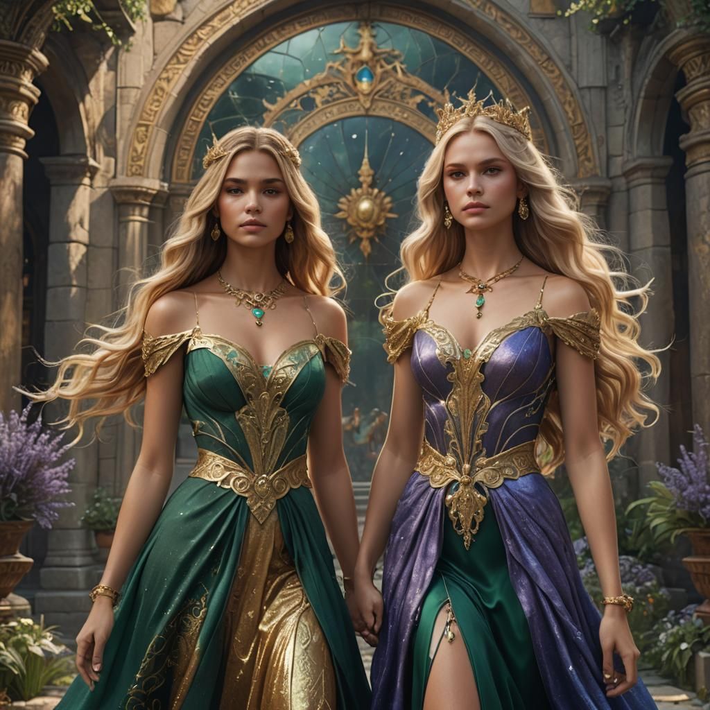Two Goddesses in a Detailed Fantasy Painting