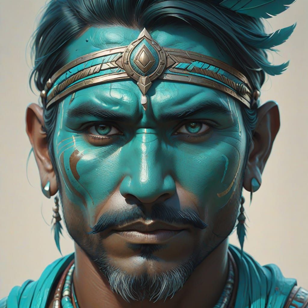 Indigenous Warrior Portrait in Digital Art Style