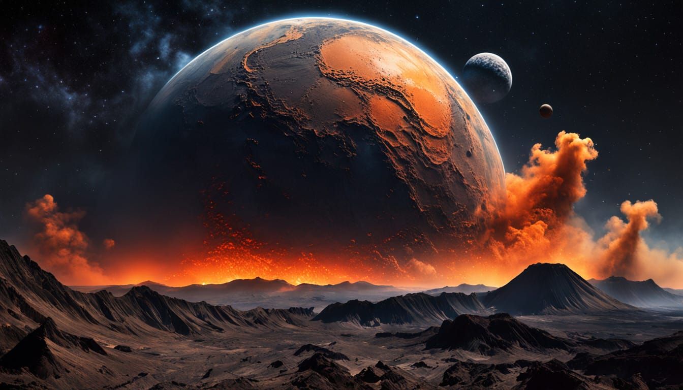 A Volcanic Planet Radiates Warmth Amidst Dark Space