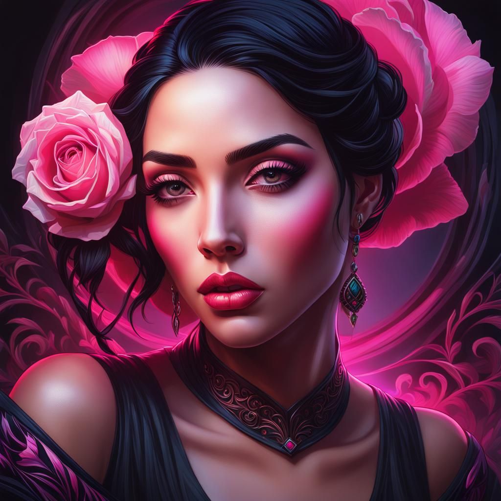 Dark Fantasy Woman with Rose Portrait