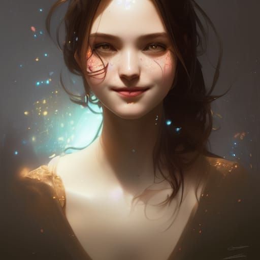 Smiling Girl Portrait in Art Nouveau Style