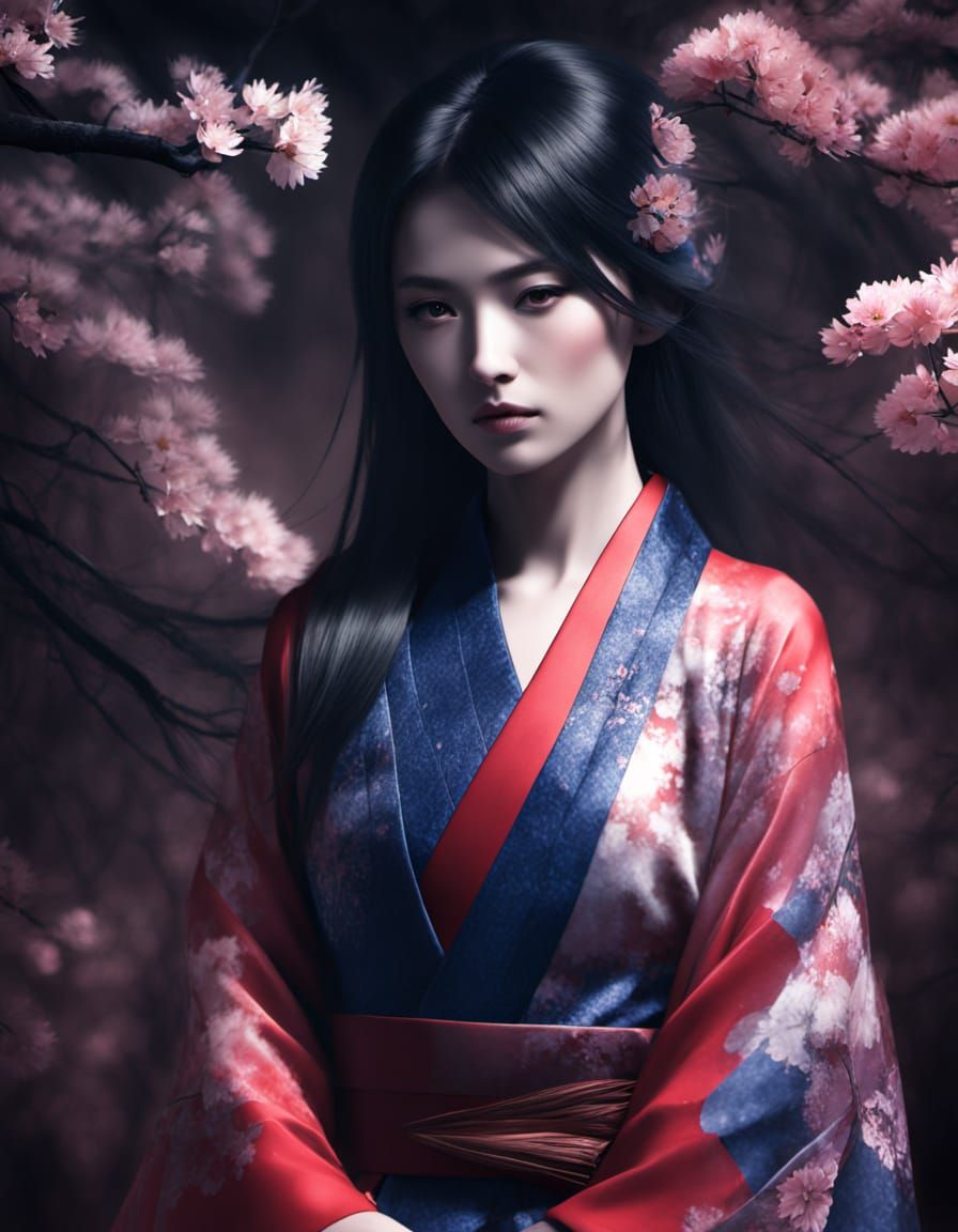 Anime Warrior in Cherry Blossom Grove