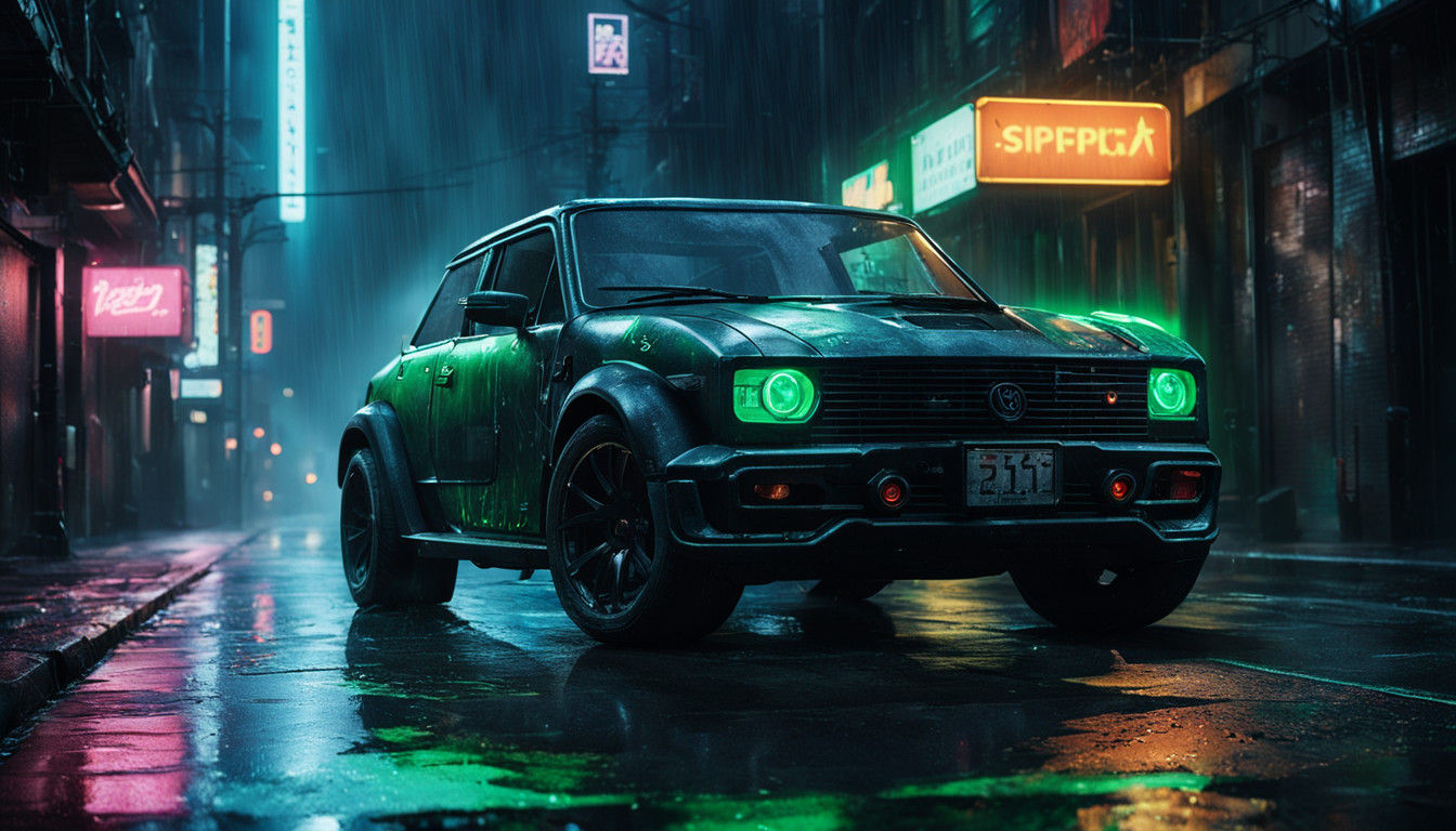 Gritty City Alleyway Encounter in Neon Noir Style