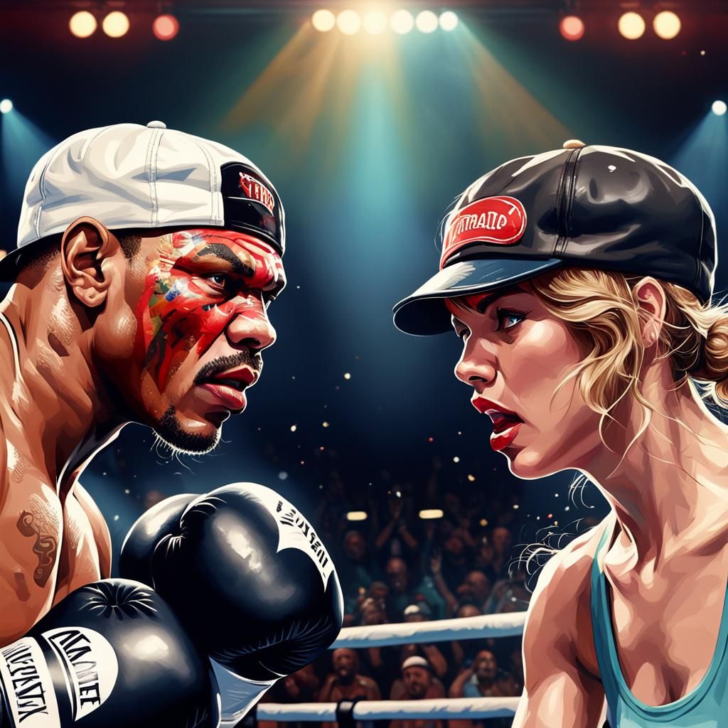 Mike Tyson and Taylor Swift Boxing Match, Hyperrealistic Art