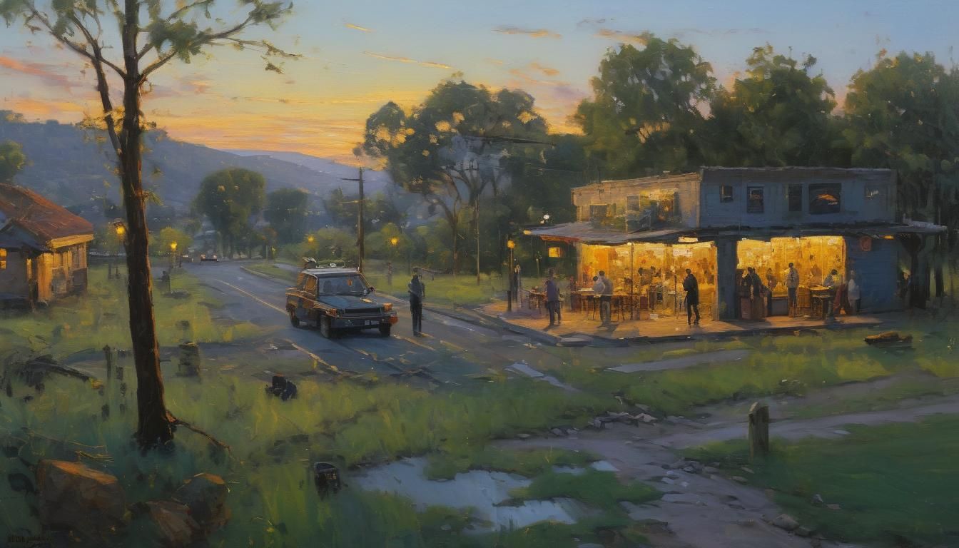 Golden Hour Scene in Oil Painting Style
