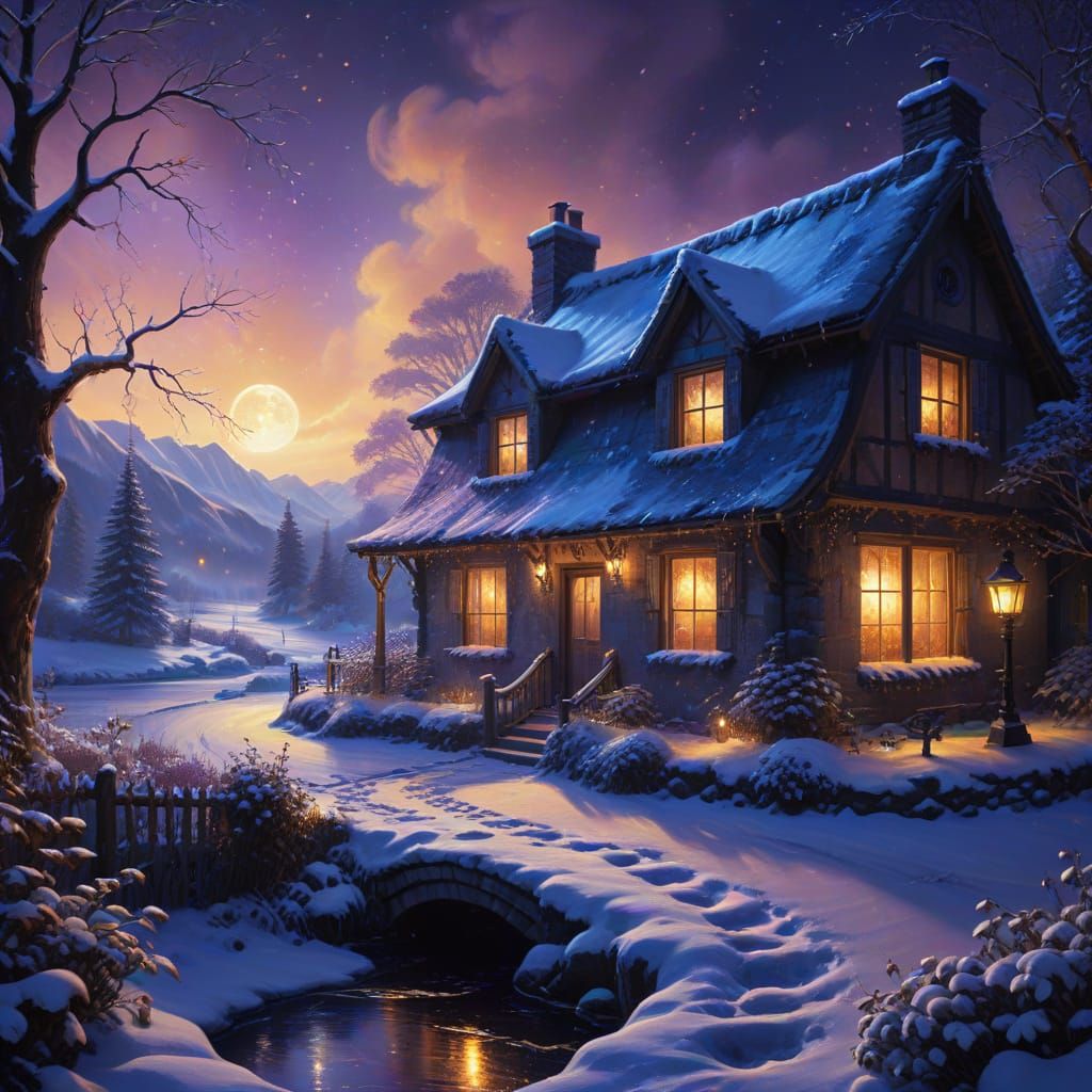 Whimsical Winter Wonderland in Oil Painting Style
