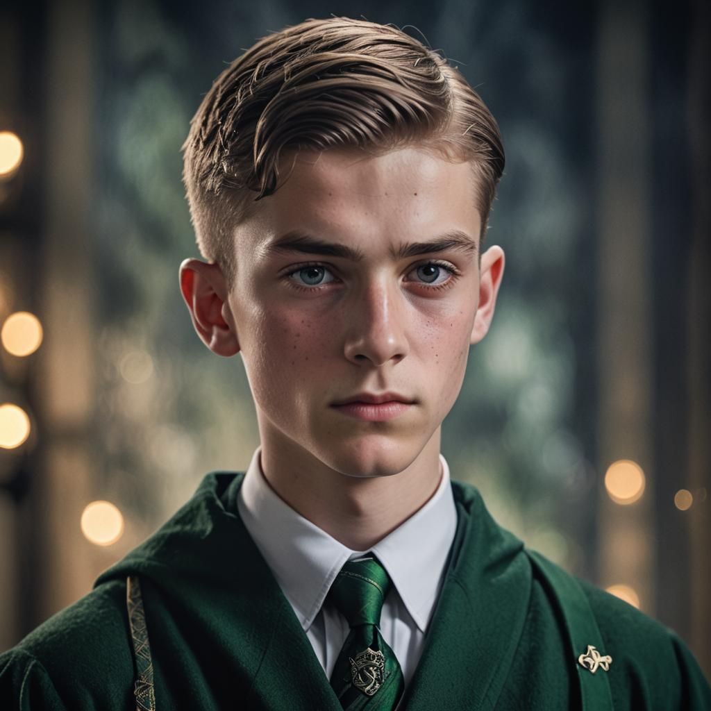 Cinematic Portrait of Slytherin Student with Piercing Gaze