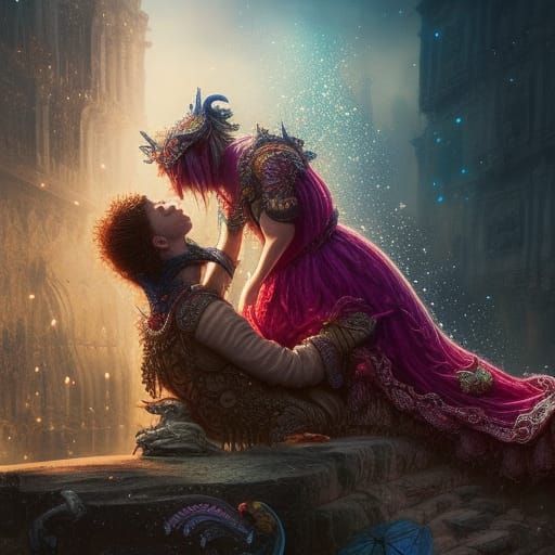 Passionate Kiss in Detailed Digital Painting