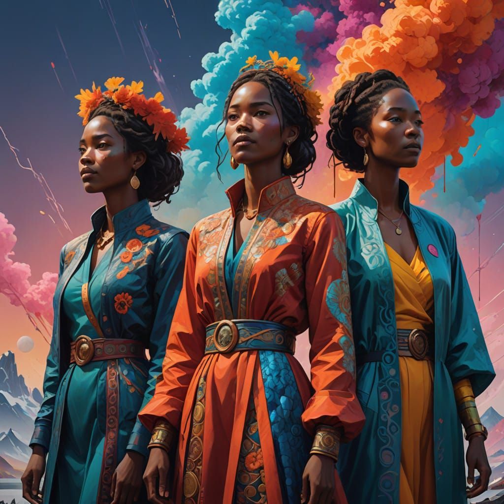 Three Goddesses Unite in Vibrant Harmony