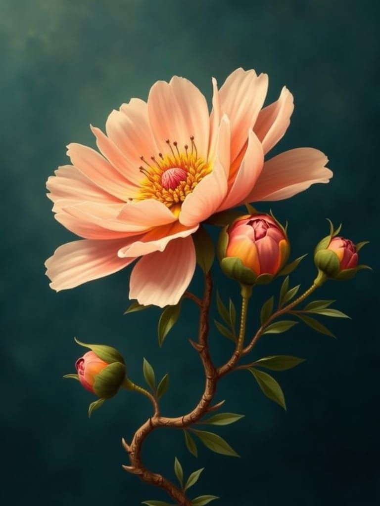 Surreal Digital Bloom in Moody Green-Teal Hues