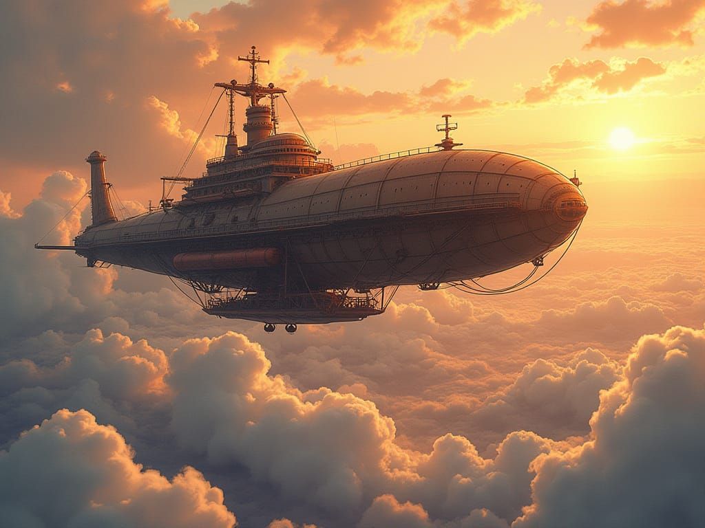 Steampunk Airship Soars into Golden Dawn