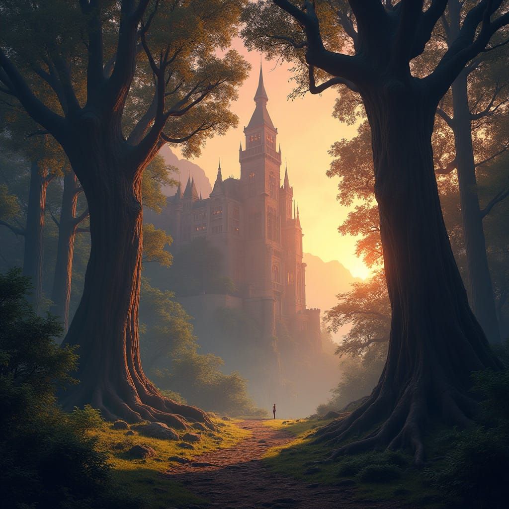 Ancient Forest Monarchs Under Evening Skies