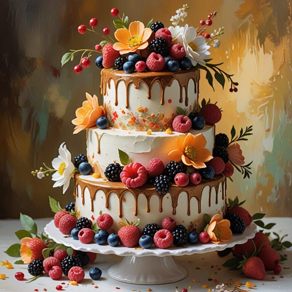 Wedding Cake Radiant with Berries and Flowers in Whimsical I...