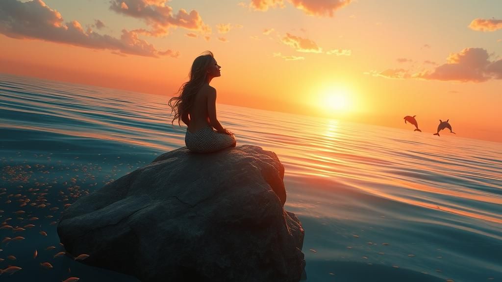 Mermaid Gazing at Sunset: Fantasy Concept Art
