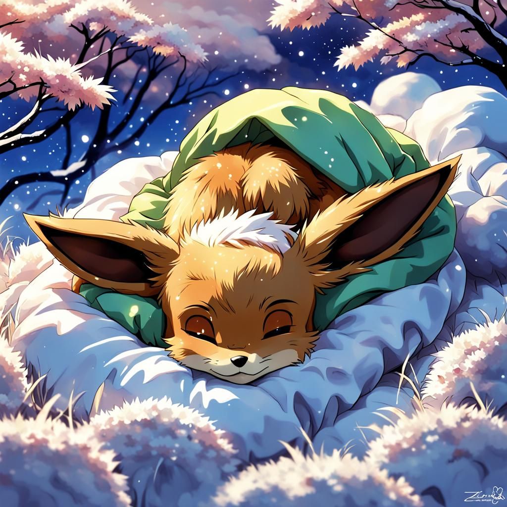Sleeping Eevee in Anime Style