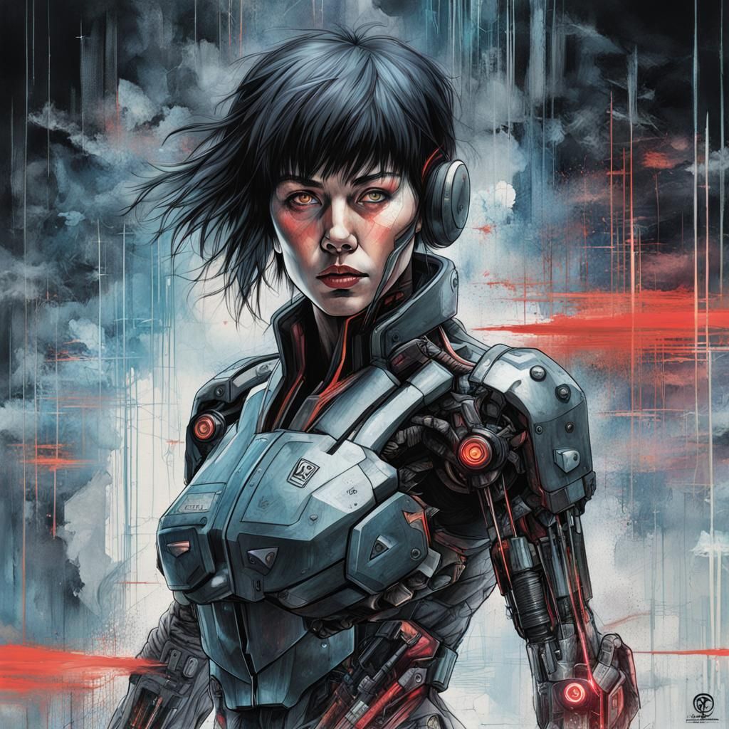 Cyberpunk Cyborg Illustration with Quantum Biomechanical Tec...