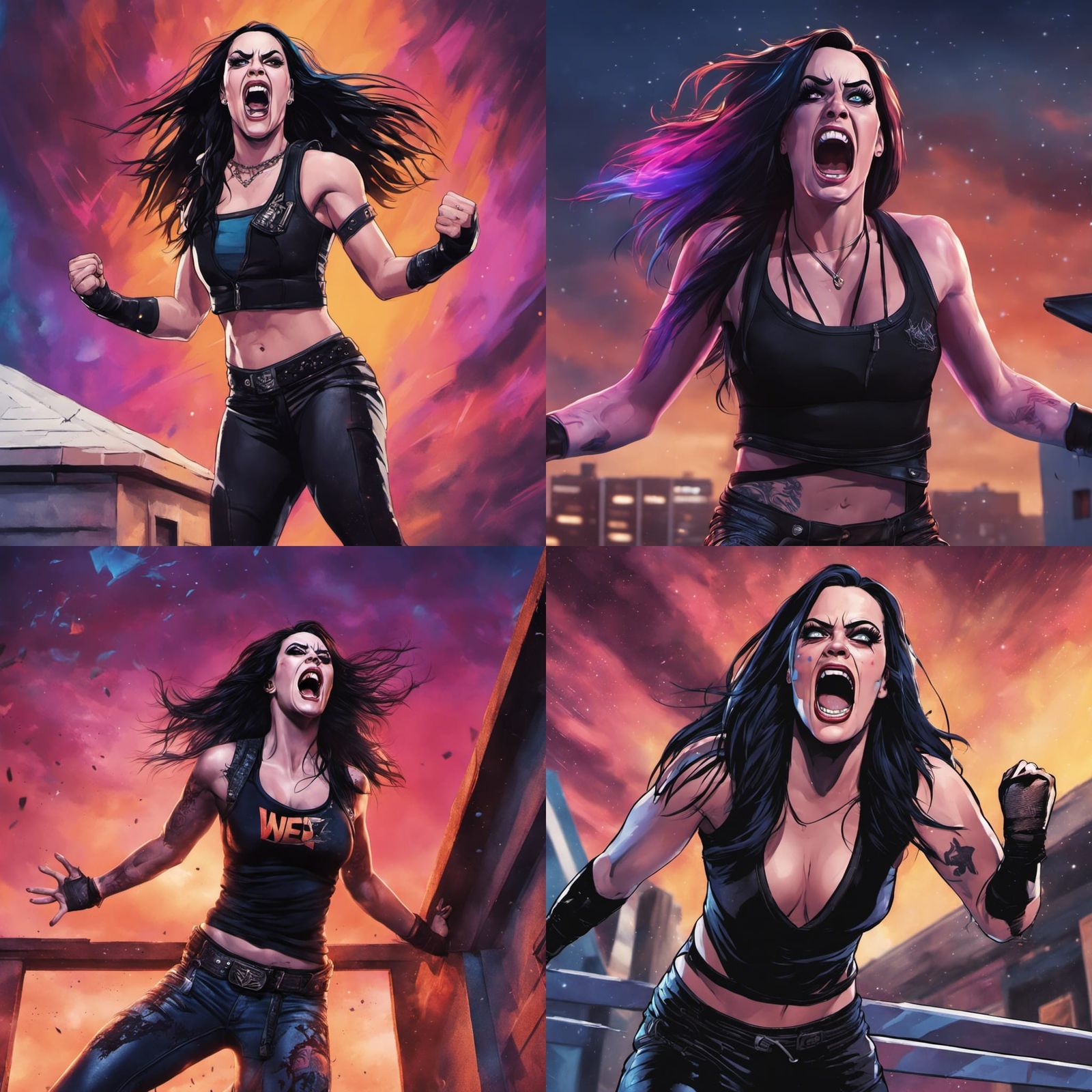 Hyperrealistic WWE Paige Screaming Under Night Sky