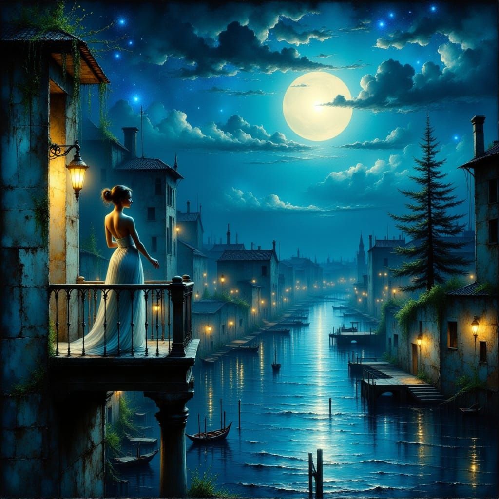 Moonlit Venice Scene in Impressionist Style