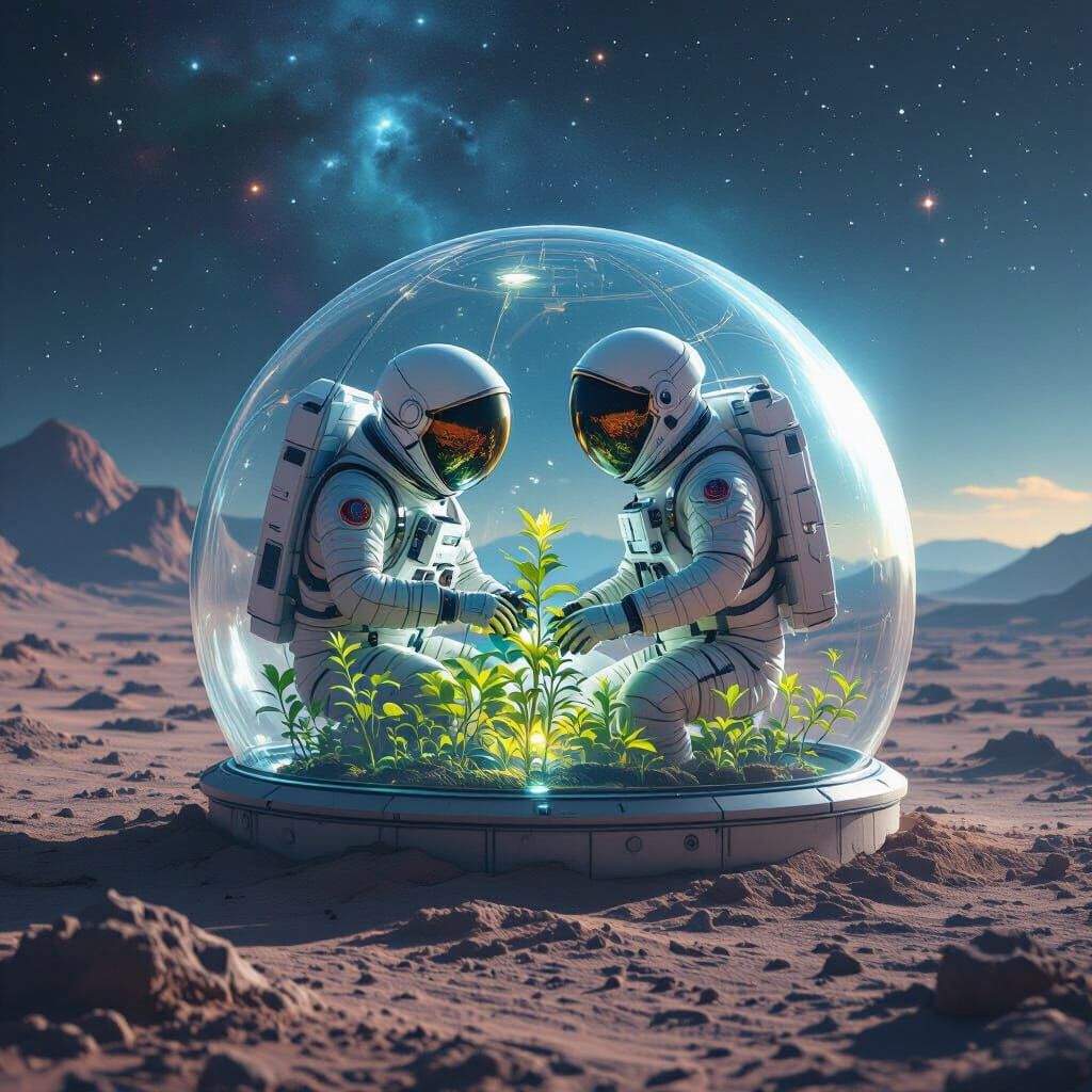 Bioluminescent Garden on Alien Planet: Hyperrealism