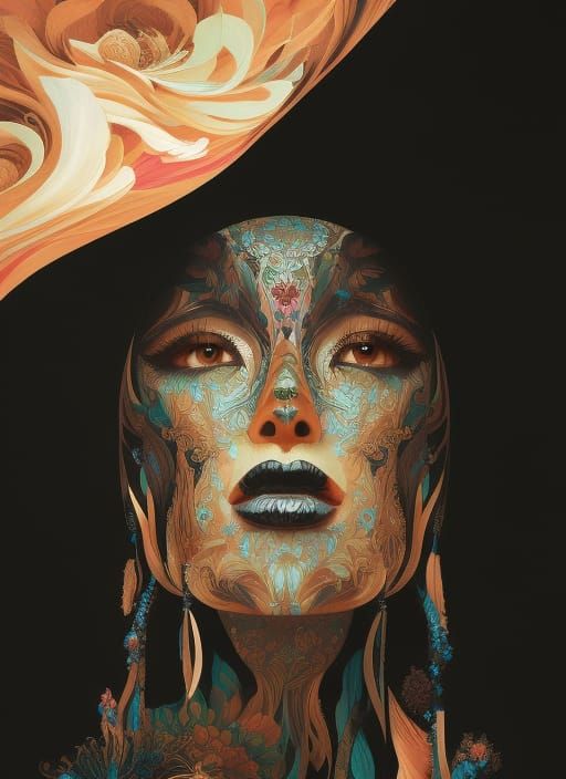 Exotic Nature Woman: Hyperdetailed Gouache Illustration