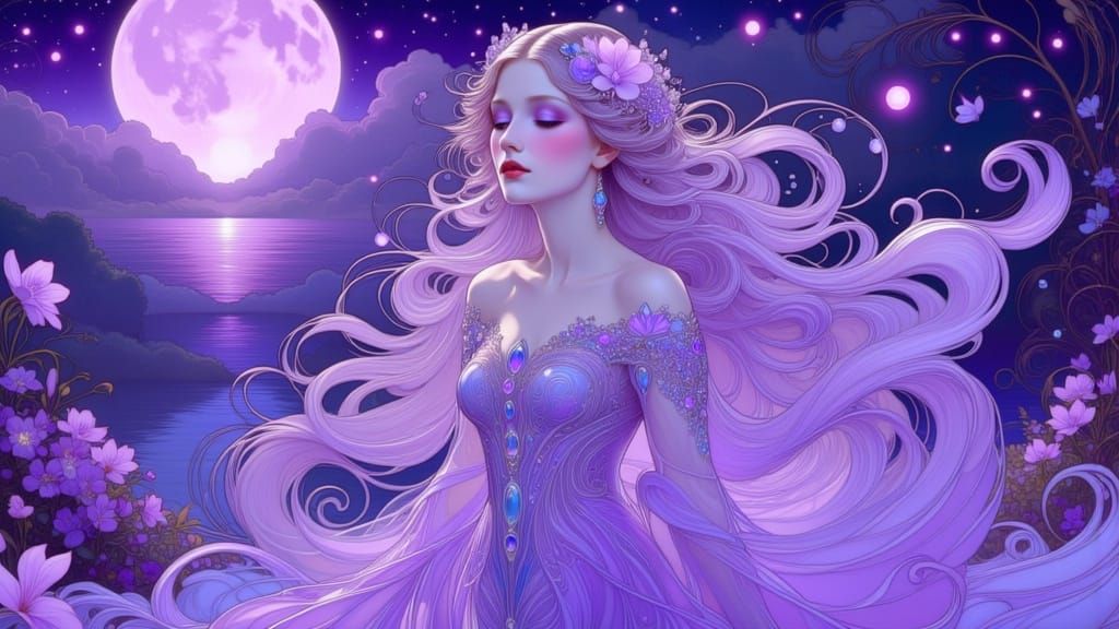 Ethereal Moon Goddess Bride in Anime Style